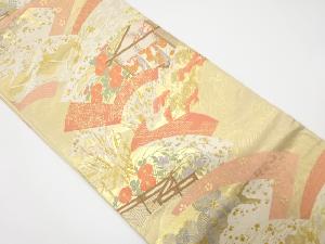 アンティーク　引箔重ね地紙に御す・秋草模様織出し袋帯（材料）